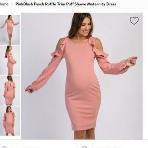 Peach Ruffle Trim Puff Sleeve Maternity Dress tags